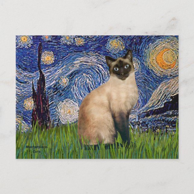Stjärnklar natt - Seal Point Siamese-katt Vykort (Framsida)