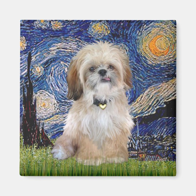 Stjärnklar natt - Shih Tzu (P) Magnet (Framsidan)