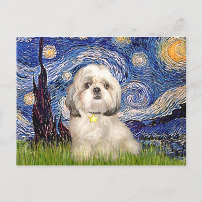 Stjärnklar natt - Shih Tzu (Y) Vykort (Framsida)
