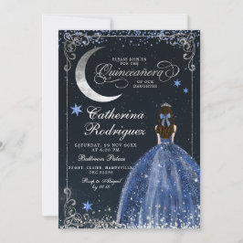 Stjärnklar natt Silver och mörkblå Quinceanera Inbjudningar