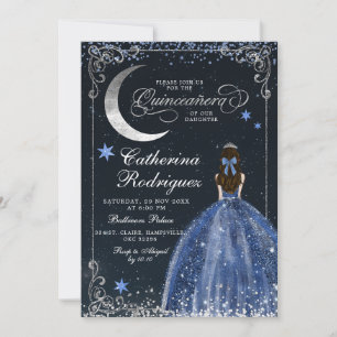 Stjärnklar natt Silver och mörkblå Quinceanera Inbjudningar