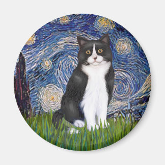 Stjärnklar natt - svart och vit katt magnet