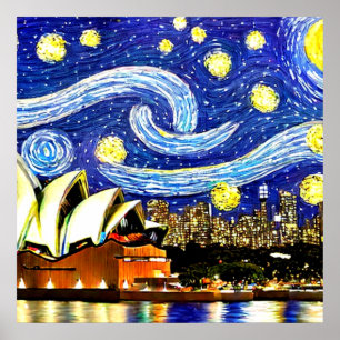 Stjärnklar natt Sydney Australien Operahuset Poster