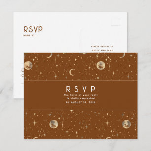 Stjärnklar natt Terrakotta och guld bröllops-RSVP Vykort