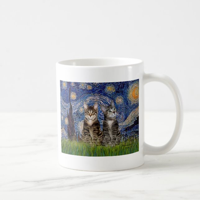 Stjärnklar natt - Två randiga tigrerkatter Kaffemugg (Höger)
