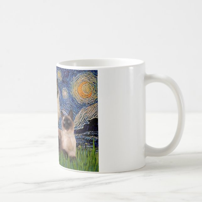 Stjärnklar natt - Två siameser katter (Choklad Pt) Kaffemugg (Höger)