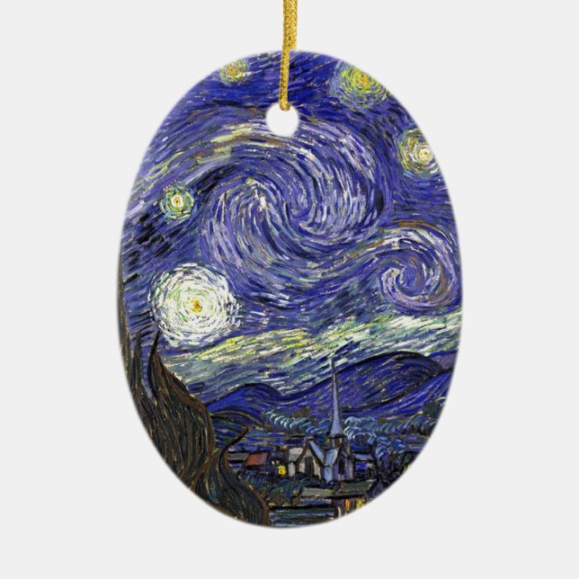 Stjärnklar natt, Vincent Van Gogh. Julgransprydnad Keramik (Framsidan)