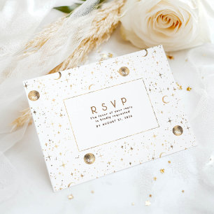 Stjärnklar natt Vit och Guld Bröllop RSVP Vykort
