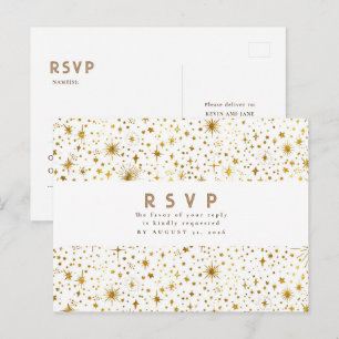 Stjärnklar natt Vit och Guld Bröllop RSVP Vykort