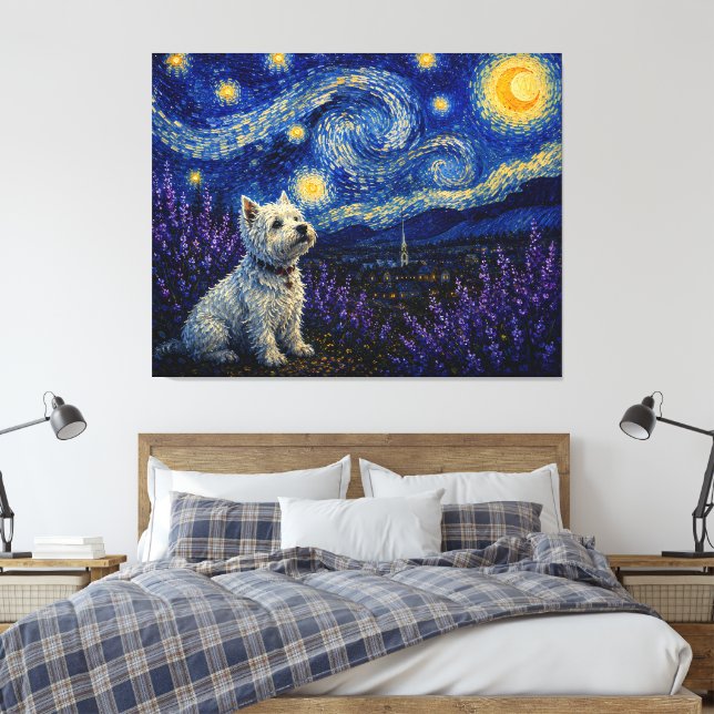 Stjärnklar natt Westie Drömlandskap Canvastryck (Insitu (sovrum))