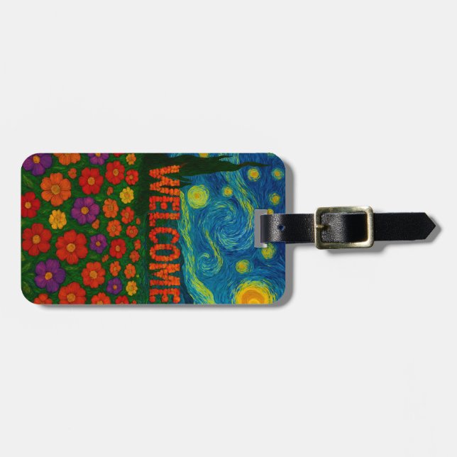 Stjärnklar nattblommig välkomst Artistisk Design Bagagebricka (Horisontell Framsida)