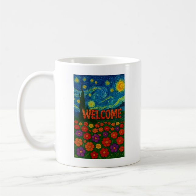 Stjärnklar nattblommig välkomstkonstnärlig design kaffemugg (Vänster)
