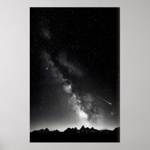 Stjärnklar nattryck Vintergatan ovanför alpin ås Poster