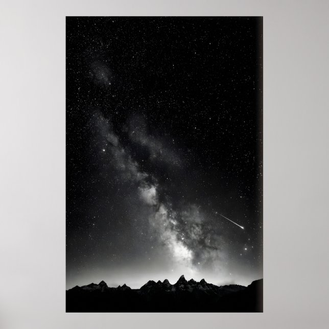 Stjärnklar nattryck Vintergatan ovanför alpin ås Poster (Framsidan)