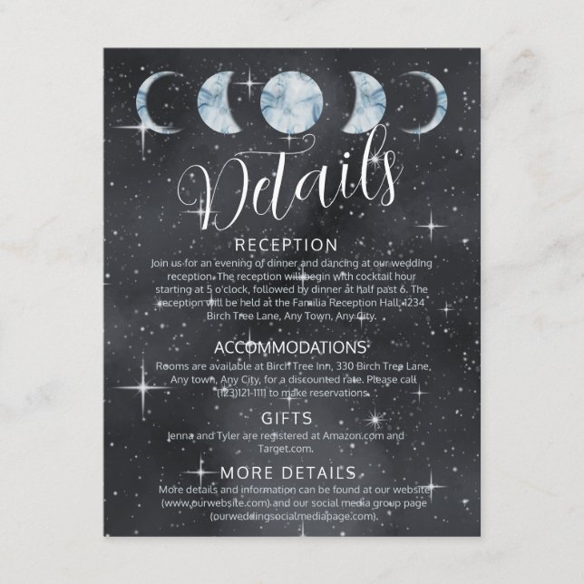 Stjärnklar natts månfaser Zodiakkuvertkort Tilläggskort (Framsida)