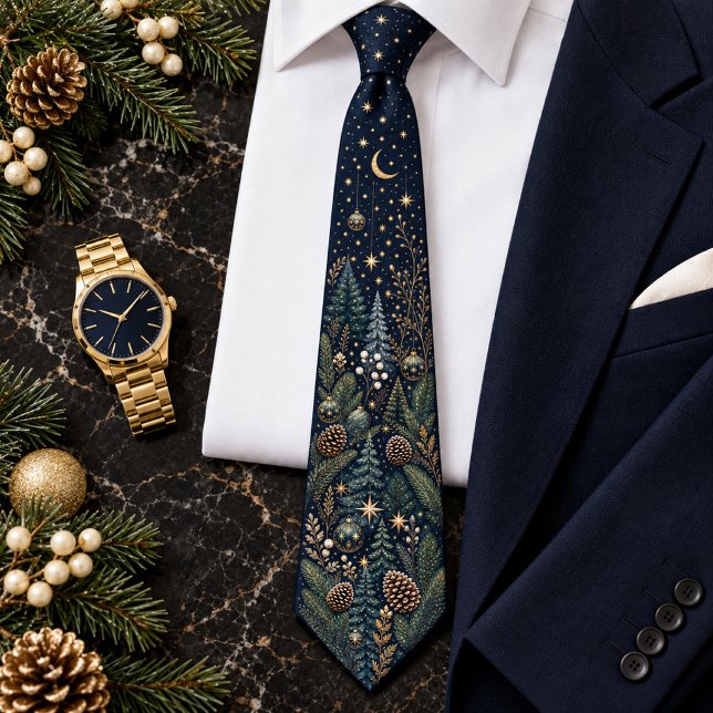 Stjärnklar vinter skog & mån formell högtid slips (Starry Night Winter Forest & Moon Formal Holiday Neck Tie)