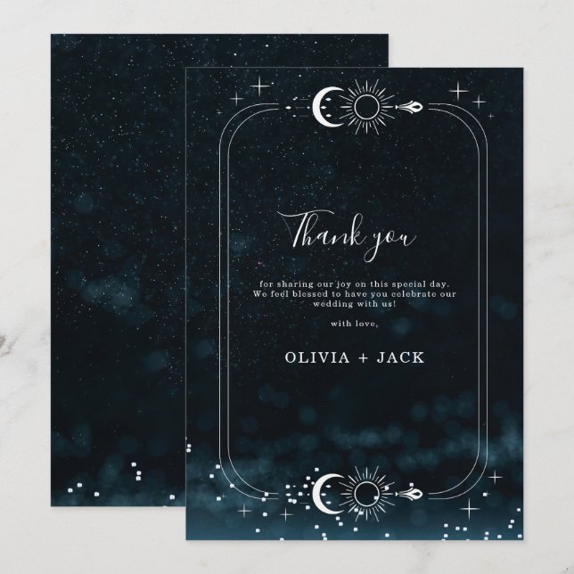 Stjärnklart bröllop Himmelsk tackkort Tack Kort (Fram/baksida)