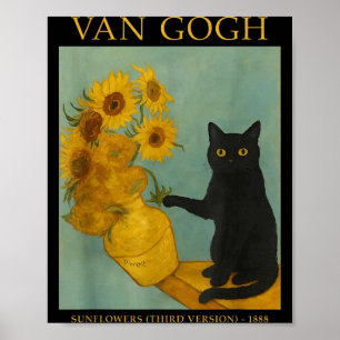 Stjärnkonst Svart Katt Med Suowers Poster