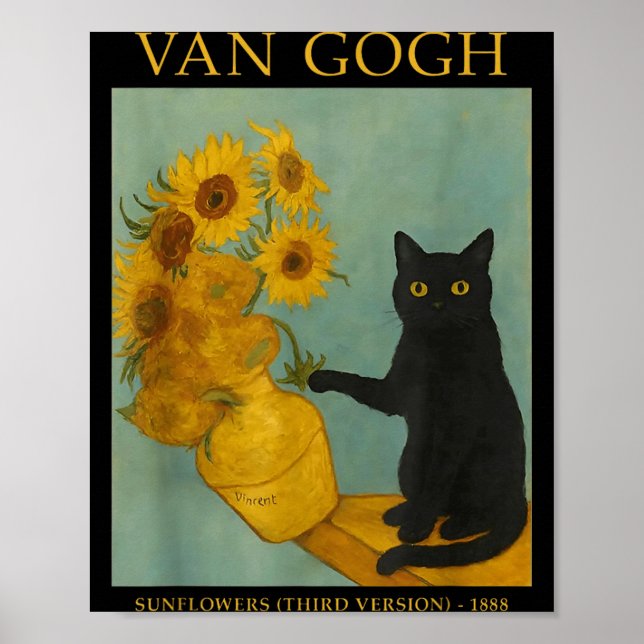 Stjärnkonst Svart Katt Med Suowers Poster (Framsidan)