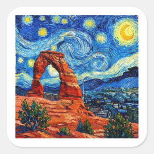 Stjärnkväll Arches nationalpark Fyrkantigt Klistermärke