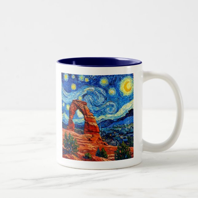 Stjärnkväll Arches nationalpark Två-Tonad Mugg (Höger)