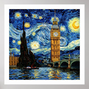 Stjärnkväll Big Ben London England Poster