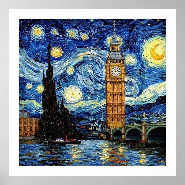 Stjärnkväll Big Ben London England Poster (Framsidan)