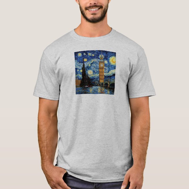 Stjärnkväll Big Ben London England T Shirt (Framsida)
