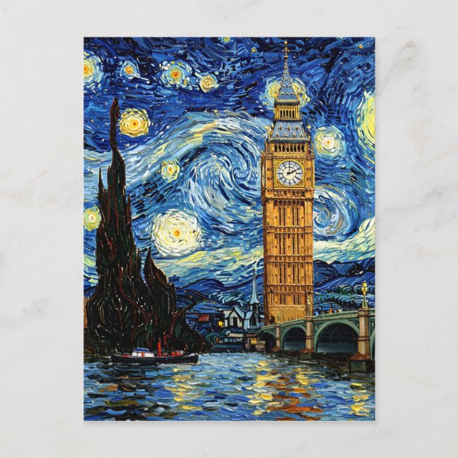 Stjärnkväll Big Ben London England Vykort (Framsida)