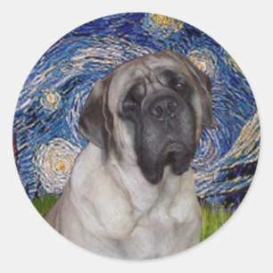 Stjärnkväll - Bull Mastiff-porträtt Runt Klistermärke