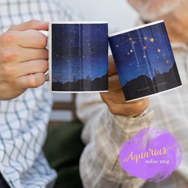 Stjärnkväll Guld Vattumannens stjärntecken Konstel Kaffemugg (Skapare uppladdad)