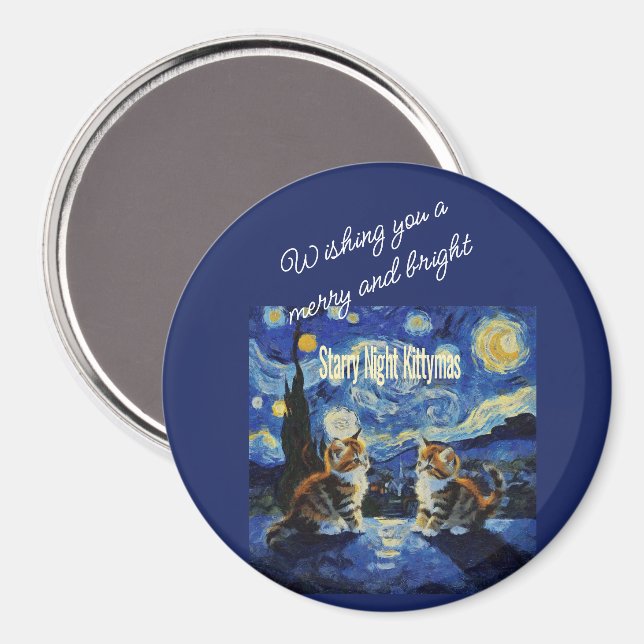 Stjärnkväll Jul Kattälskare Kittymas Kul Magnet (Front/Back)