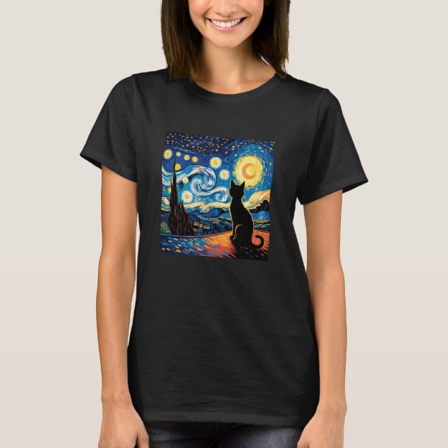Stjärnkväll Katt T Shirt (Framsida)