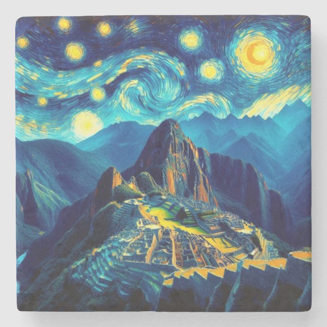 Stjärnkväll Machu Picchu Peru Stenunderlägg (Framsidan)