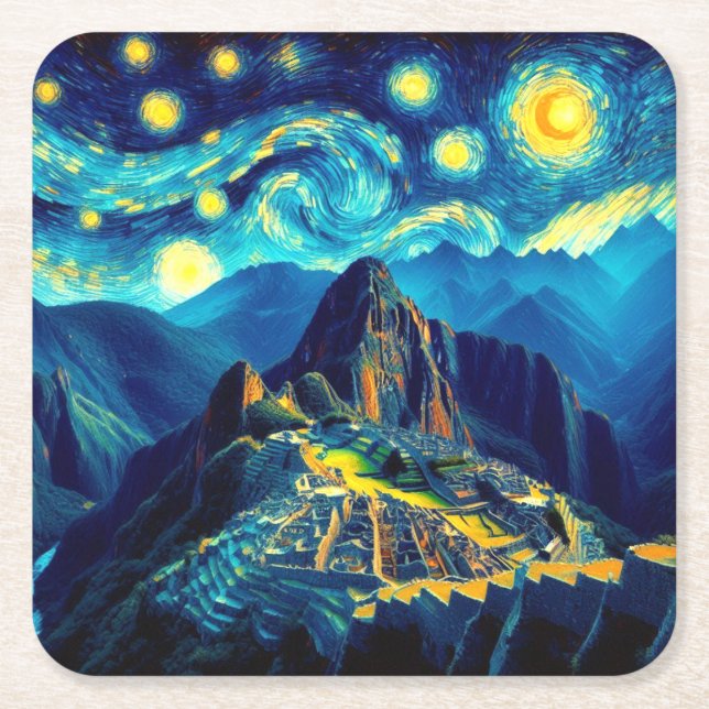 Stjärnkväll Machu Picchu Peru Underlägg Papper Kvadrat (Framsidan)