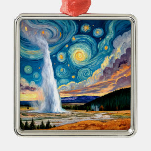 Stjärnkväll Old Faithful Yellowstone Park Julgransprydnad Metall