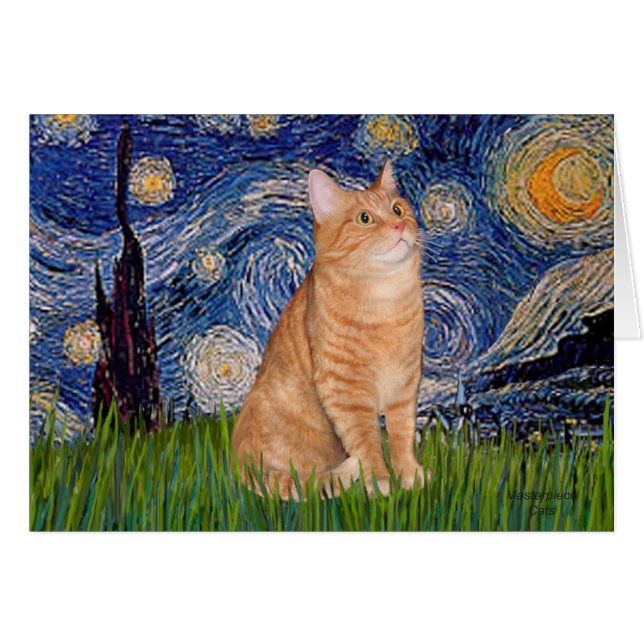 Stjärnkväll - Orange Tabby 46 Hälsningskort (Framsidan Horizontal)