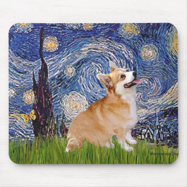 Stjärnkväll - Pembroke Welsh Corgi 7b Musmatta (Framsidan)