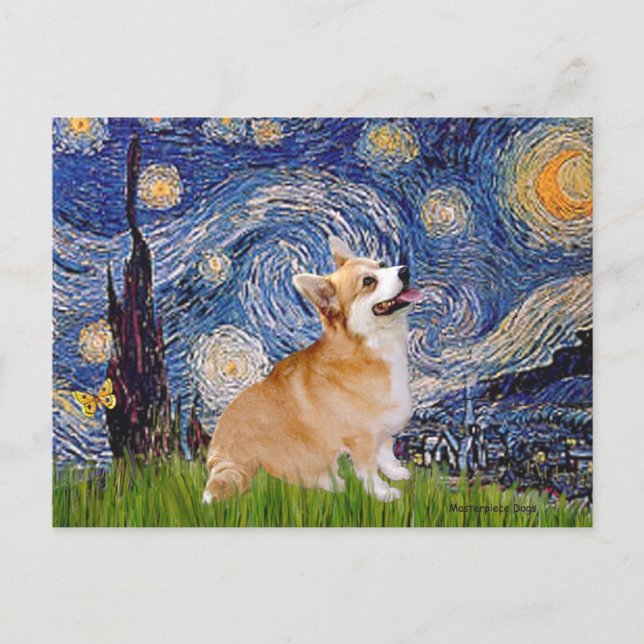 Stjärnkväll - Pembroke Welsh Corgi 7b Vykort (Framsida)