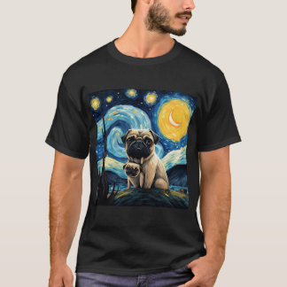 Stjärnkväll Pug Van gogh-inspirerad hundmålning T Shirt