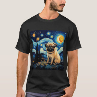 Stjärnkväll Pug Van gogh-inspirerad hundmålning T Shirt
