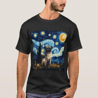 Stjärnkväll Pug Van gogh-inspirerad hundmålning T Shirt