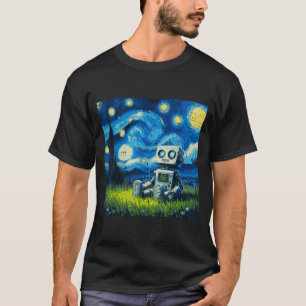 Stjärnkväll Robot Rolig Målning Konst Meme Barn Me T Shirt