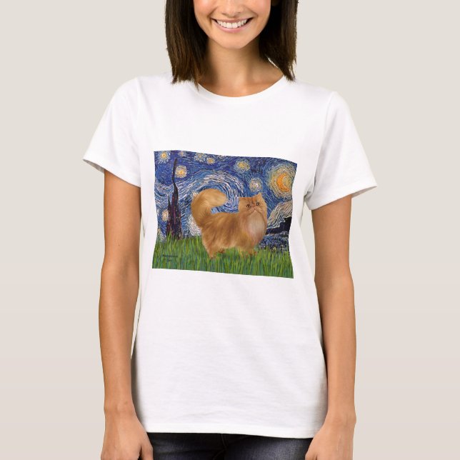 Stjärnkväll - Röd persisk katt T-shirt (Framsida)