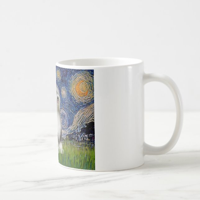 Stjärnkväll - Svart & Vit Tibetansk Terrier Kaffemugg (Höger)