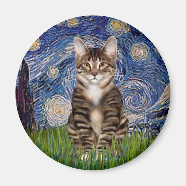 Stjärnkväll - Tabby Tiger katt 30 Magnet (Framsidan)