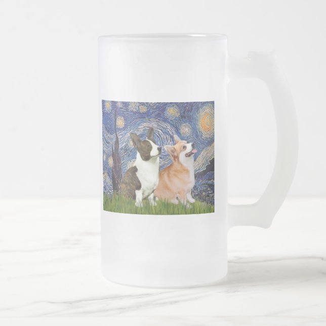 Stjärnkväll - Två Welsh Corgis (C + P) Frostat Ölglas (Höger)
