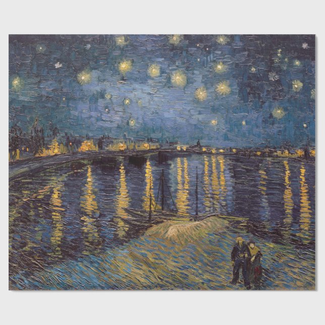 Stjärnkväll vid Rhônefloden av Vincent Van Gogh Presentpapper (Platt)