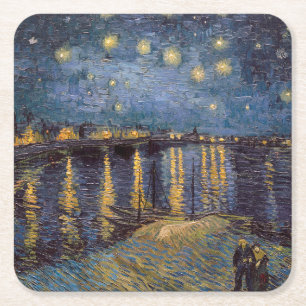 Stjärnkväll vid Rhônefloden av Vincent Van Gogh Underlägg Papper Kvadrat