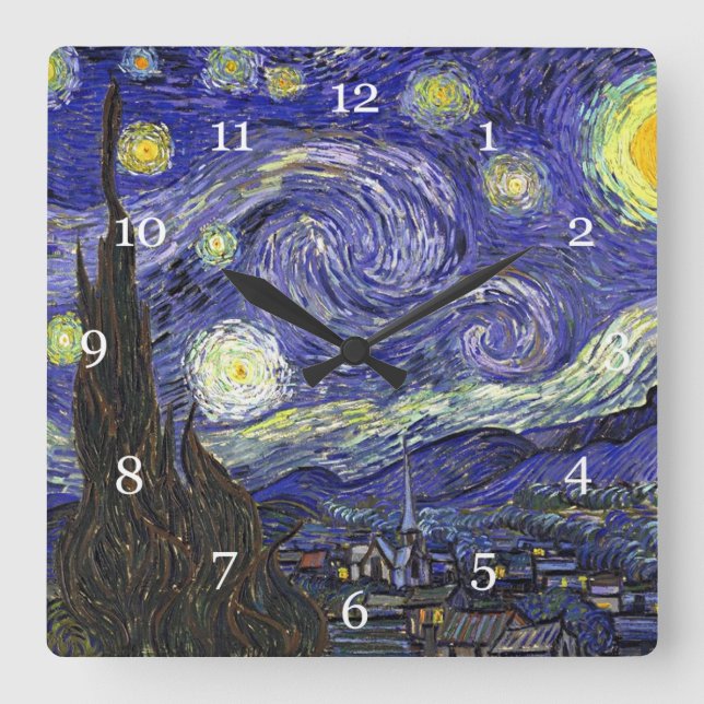 Stjärnkväll, Vincent Van Gogh. Fyrkantig Klocka (Framsida)